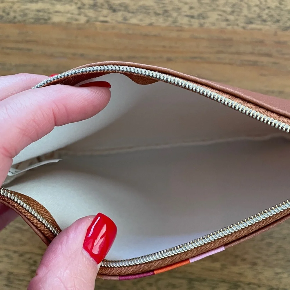 Ipsy Stylish Tan Clutch with Multicolor Stripes